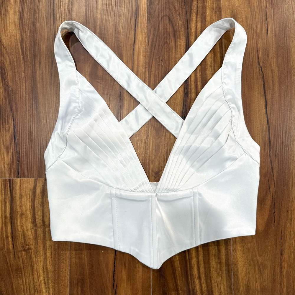 White Satin Bustier Tie-Back Top